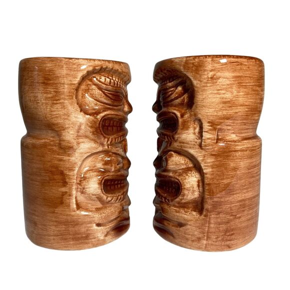 Brown Ceramic Tiki Salt and Pepper Shakers Hawaiian Polynesian Totem Set of 2 - Picture 4 of 10